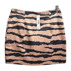 Akaiv Animal Print Micro Mini Skirt‎ Womens S Brown Silky Clubbing Sexy Festival